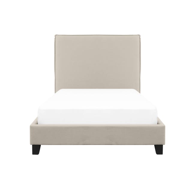 Arthur Single Divan Bed - Acru (Fabric) - 1 - Modern minimalist bed with beige upholstered headboard and white bedding