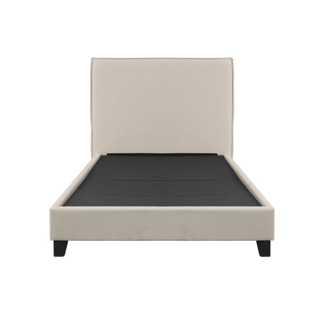 Arthur Single Divan Bed - Acru (Fabric) - 3 - Beige upholstered bed frame, minimalist design, black mattress, clean lines