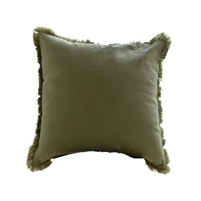 Scylla Fringe Cushion - Olive