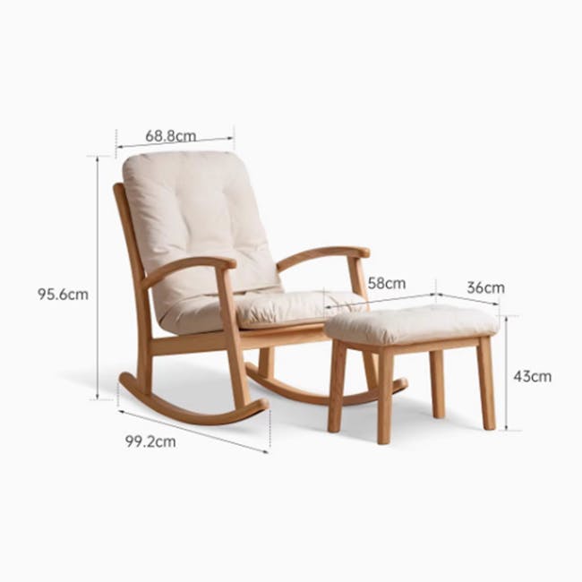 Kusa Rocking Lounge Chair with Ottoman - 17 - Wooden rocking chair, 8 cm height, 6 cm seat height, 58 cm backrest height, 36