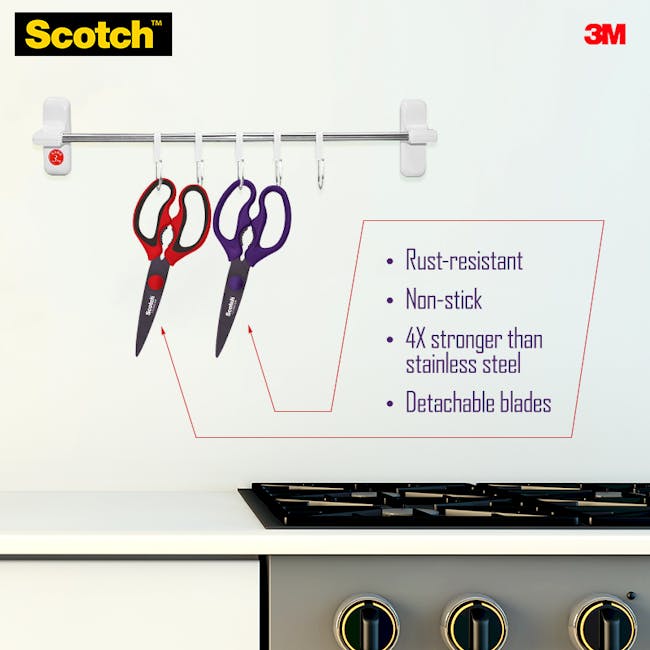 Scotch Detachable Titanium Kitchen Scissors - Purple - 9 - Rust-resistant, non-stick, 4X stronger than stainless steel