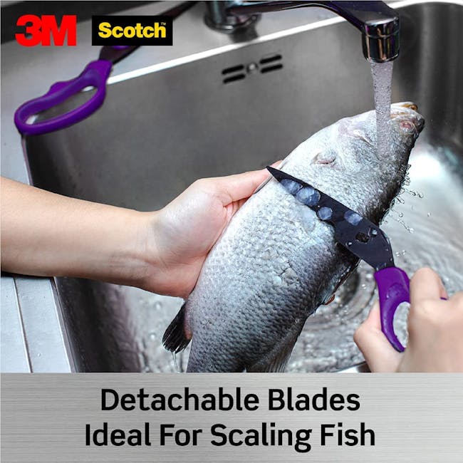 Scotch Detachable Titanium Kitchen Scissors - Purple - 5 - 3M Scotch detachable blades ideal for scaling fish, stainless