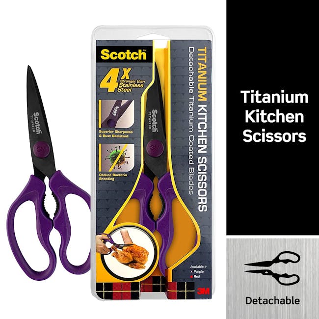 Scotch Detachable Titanium Kitchen Scissors - Purple - 11 - 4X stronger than stainless steel, detachable titanium kitchen
