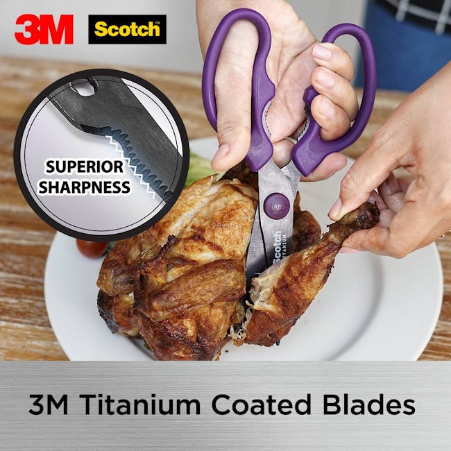 Scotch Detachable Titanium Kitchen Scissors - Purple - 4 - 3M Scotch superior sharpness, 3M Titanium Coated Blades, cutting