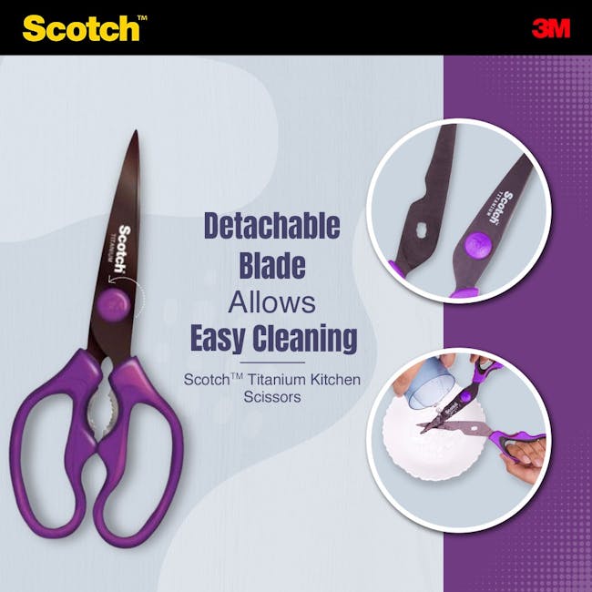 Scotch Detachable Titanium Kitchen Scissors - Purple - 7 - Scotch Titanium Kitchen Scissors, detachable blade, easy