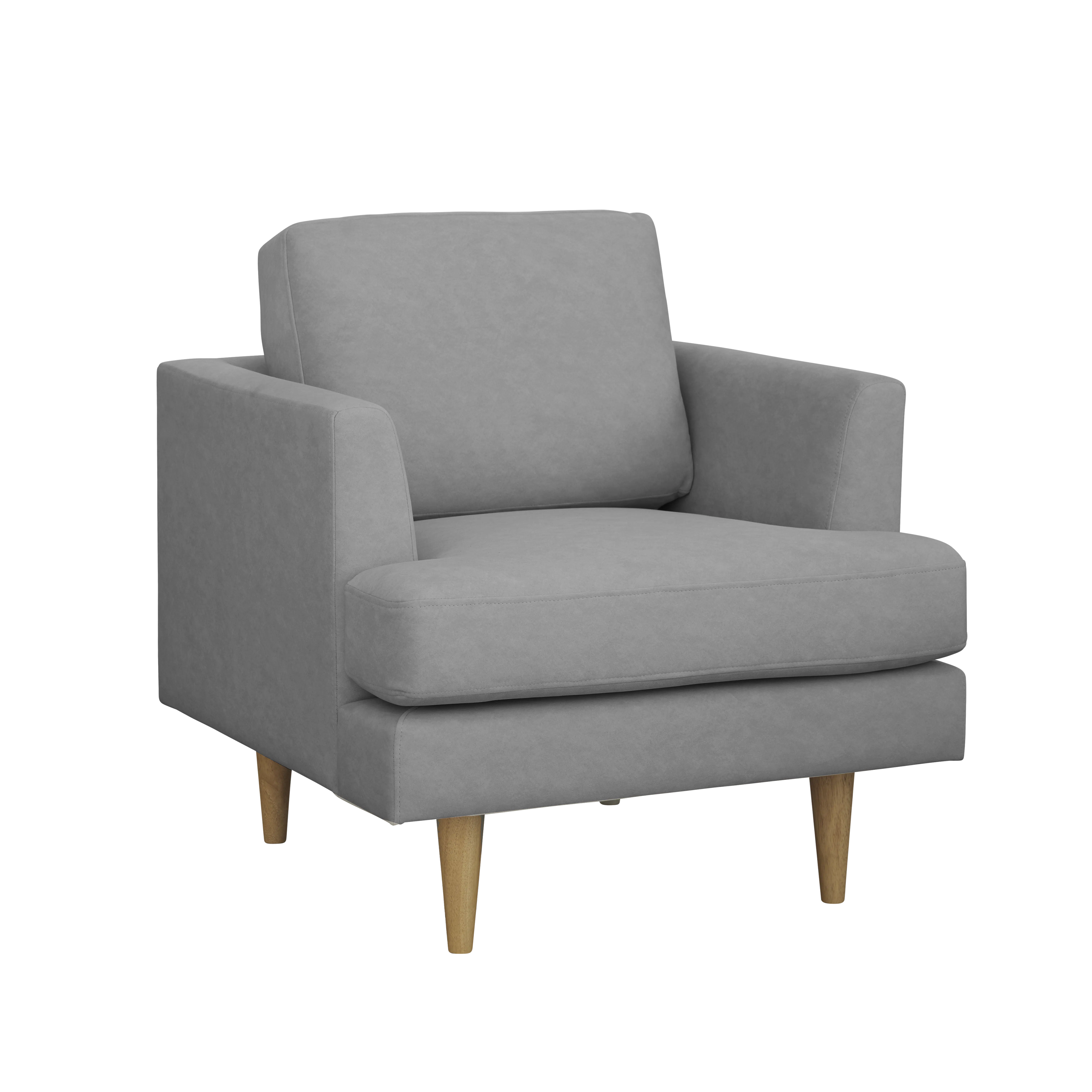 Soma 3 Seater Sofa with Soma Armchair - Grey (Scratch Resistant) - 13 - Grey upholstered armchair, modern design, plush