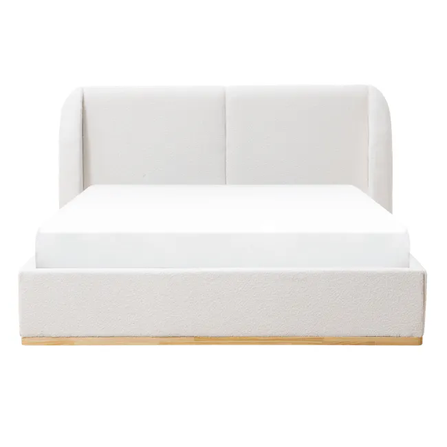 Nova King Storage Bed - White Boucle - 1 - White upholstered bed frame, minimalist design, soft fabric upholstery, clean