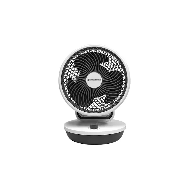 SOUNDTEOH 10 Inch Air Circulator Fan - 1 - Round, electric fan, black and silver design, dual blades, mesh structure