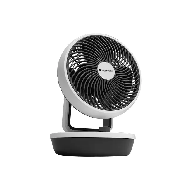 SOUNDTEOH 10 Inch Air Circulator Fan - 8 - Round, electric fan, silver and black color scheme, sleek design, modern