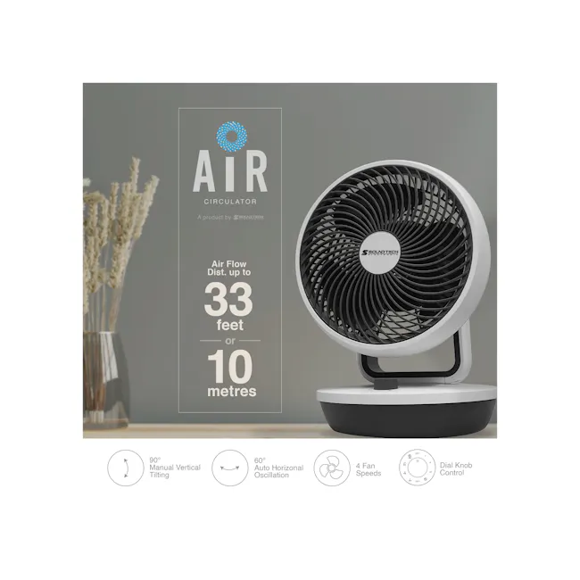 SOUNDTEOH 10 Inch Air Circulator Fan - 5 - Circulator, Air Flow, Vertical Tilt, 90° Manual, 60° Auto Horizontal, 4 Fan