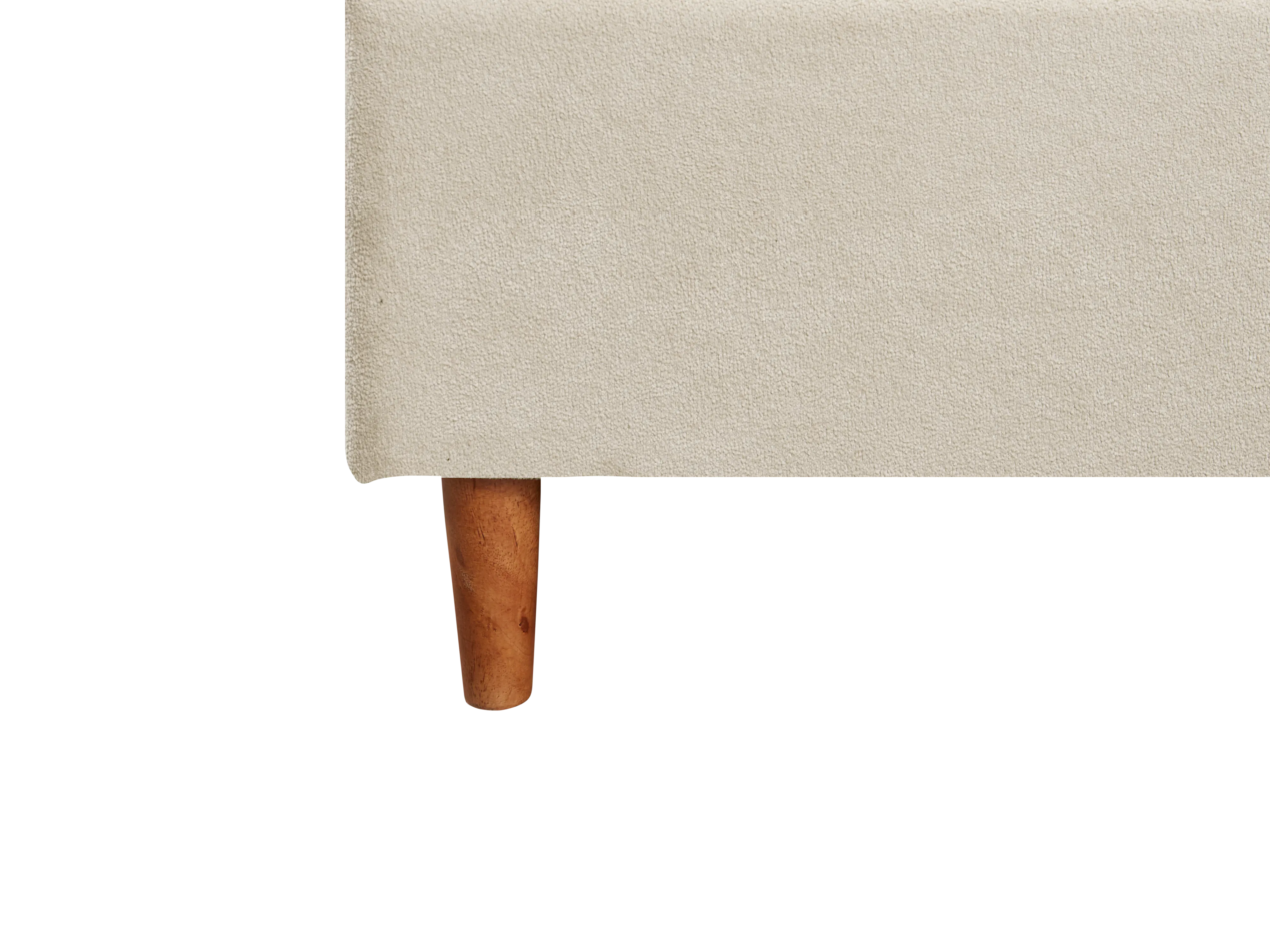 Aspen Queen Bed - Acru - 9 - Cream textured fabric, wooden leg, vertical stripes, beige background, textured surface, soft