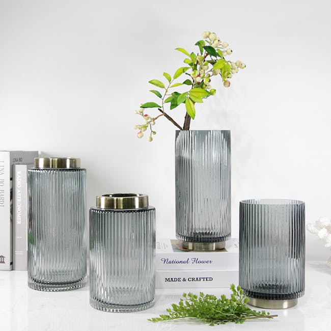 Willa Ribbed Vase 26 cm - Grey - 2