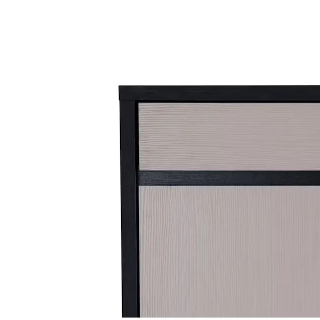 Harvey 2 Door Shoe Cabinet - Black, Grey - 4 - Wooden frame, black trim, minimalist design, natural wood texture, light wood