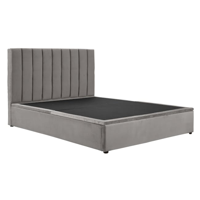 Audrey Queen Storage Bed in Seal Grey (Velvet) with 2 Volos Bedside Tables - 4