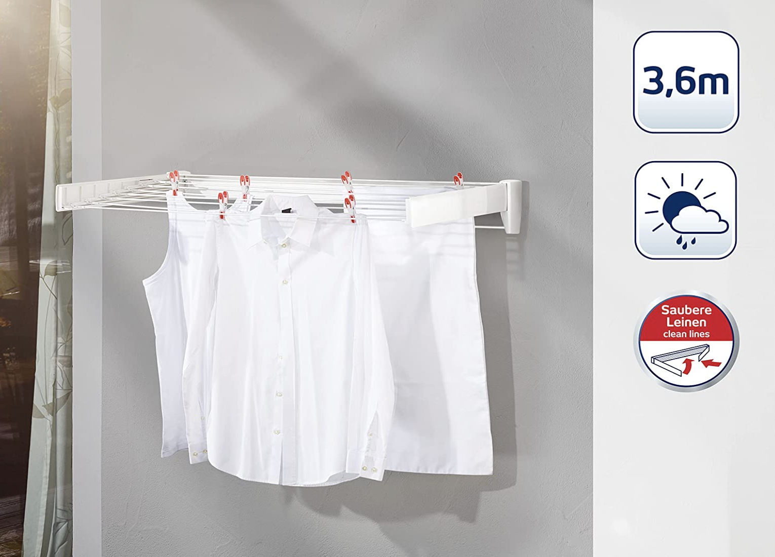 Leifheit Telegant 36 Protect Plus Wall Clothes Drying Rack, Leifheit