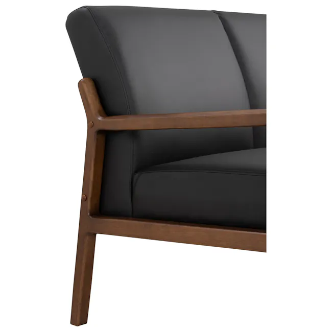 Mendo 2 Seater Sofa - Espresso (Faux Leather) - 6 - Black leather armchair, wooden frame, sleek design, comfortable seating
