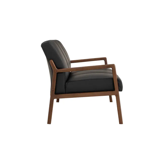 Mendo 3 Seater Sofa - Espresso (Faux Leather) - 5 - modern armchair, black leather, wooden frame, minimalist design