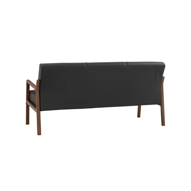 Mendo 3 Seater Sofa - Espresso (Faux Leather) - 7 - Black upholstered dining table, wooden frame, minimalist design, sleek