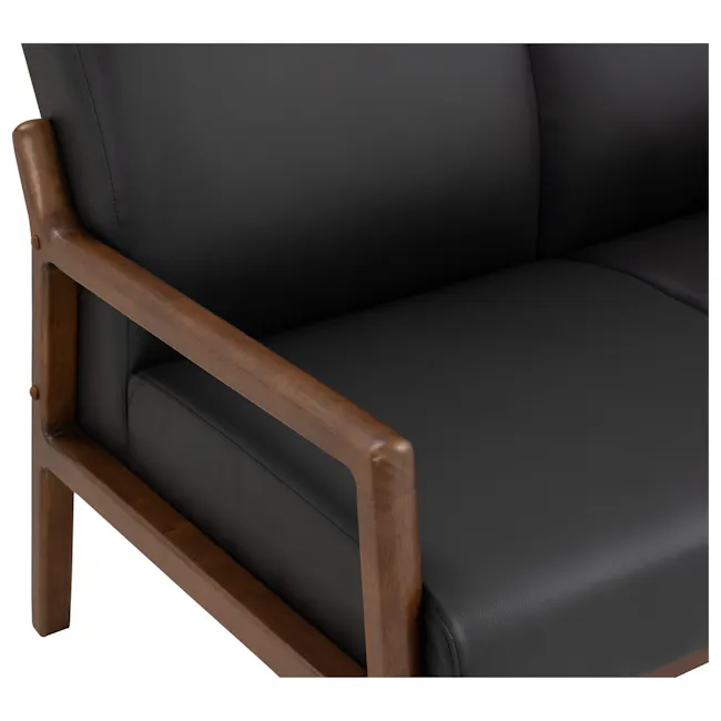 Mendo Armchair - Espresso (Faux Leather) - 6 - Black leather armchair, wooden frame, sleek design, comfortable seating, high