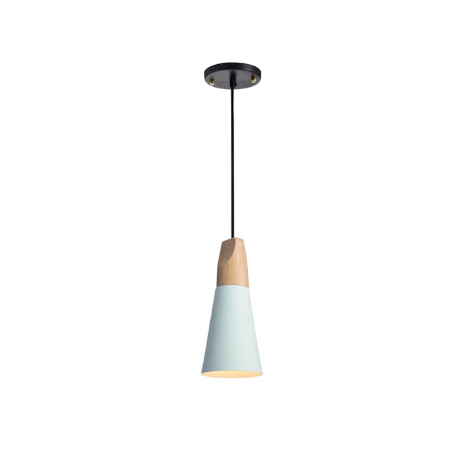 (As-is) Kenne Cone Pendant Lamp - Mint - 1 - Modern pendant light with wooden accents, minimalist design, sleek black