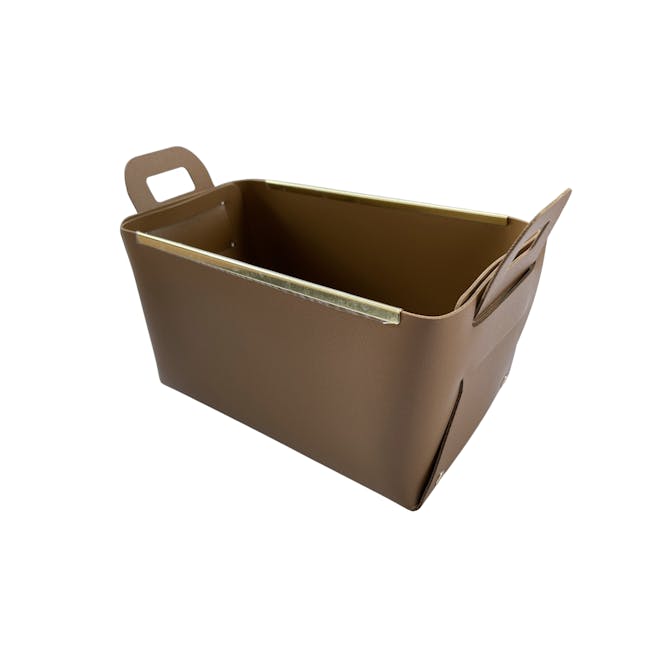 Vegan Leather Storage Basket - Tan - 0