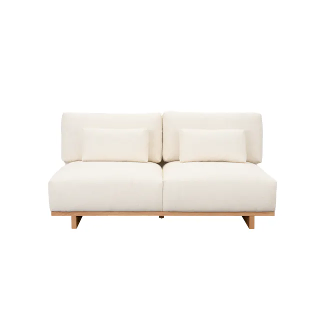 Miu 3 Seater Extended Lounge Sofa - 7 - Cream-colored sectional sofa, minimalist design, wooden frame, soft cushions