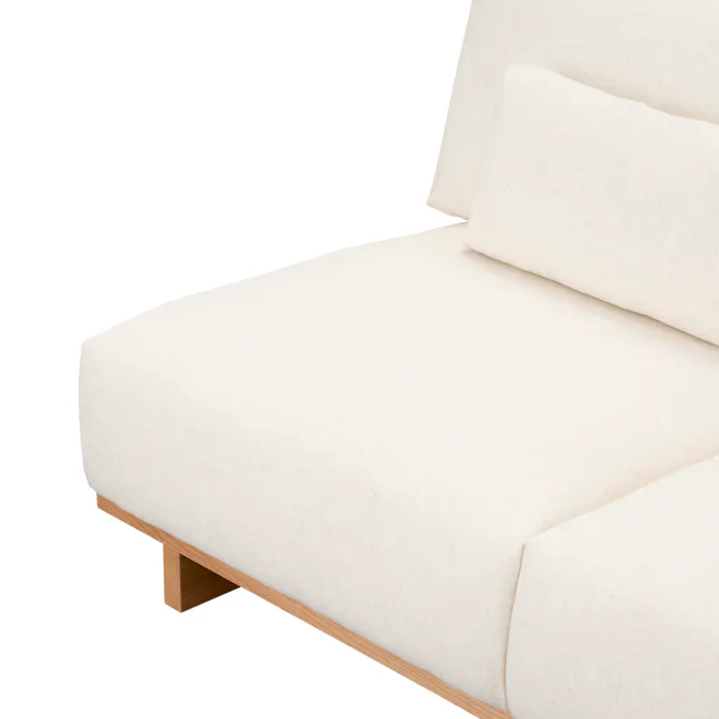 Miu 3 Seater Extended Lounge Sofa - 9 - Cream-colored fabric sofa, minimalist design, soft texture, natural lighting, wooden
