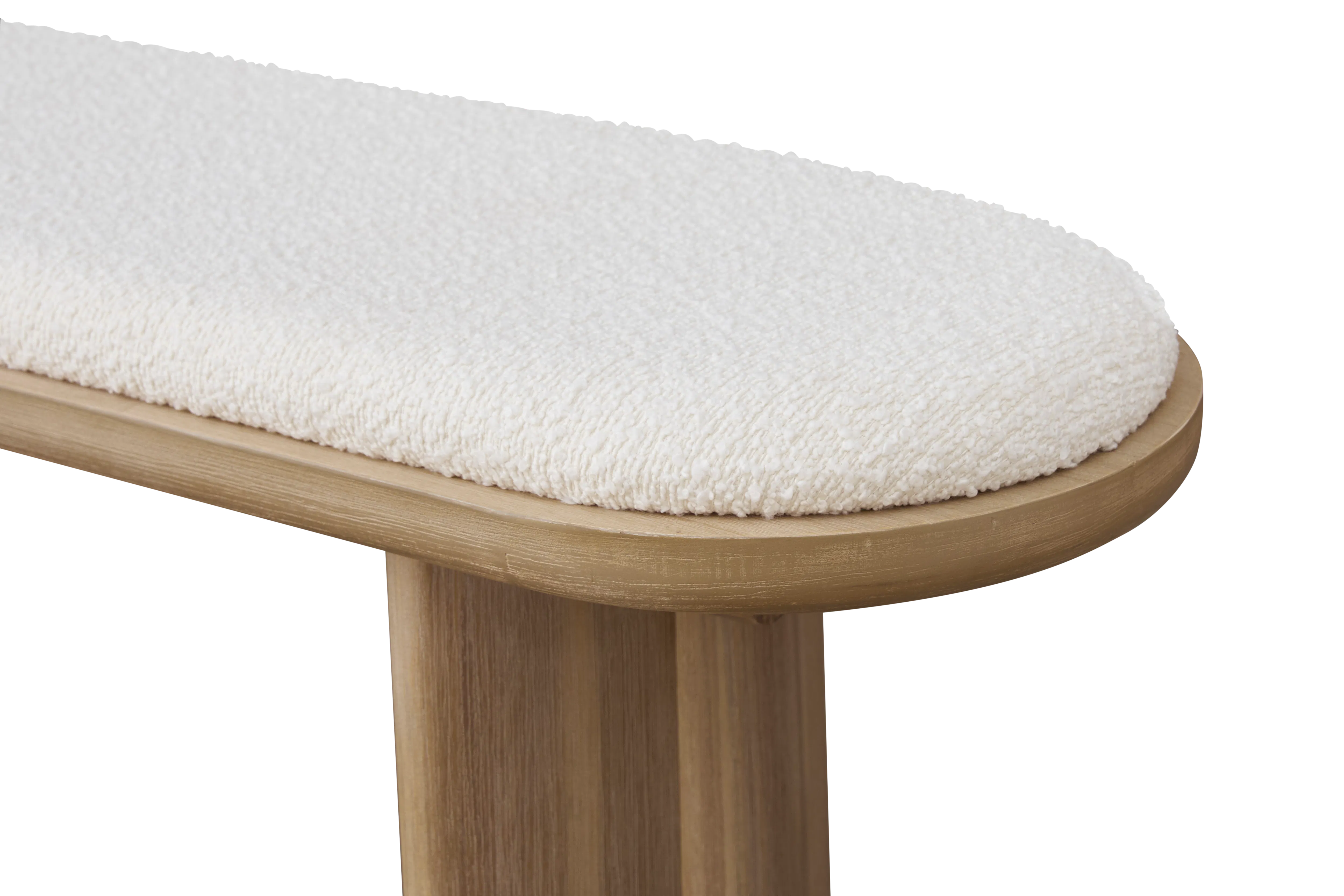 Catania Cushioned Bench 1.4m - 9 - White textured towel, wooden stool, minimalist design, soft surface, cozy ambiance