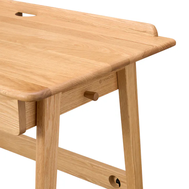 Chase Study Table 1m - 22 - Wooden table with smooth surface, natural wood grain, curved footrest, wooden drawer handle
