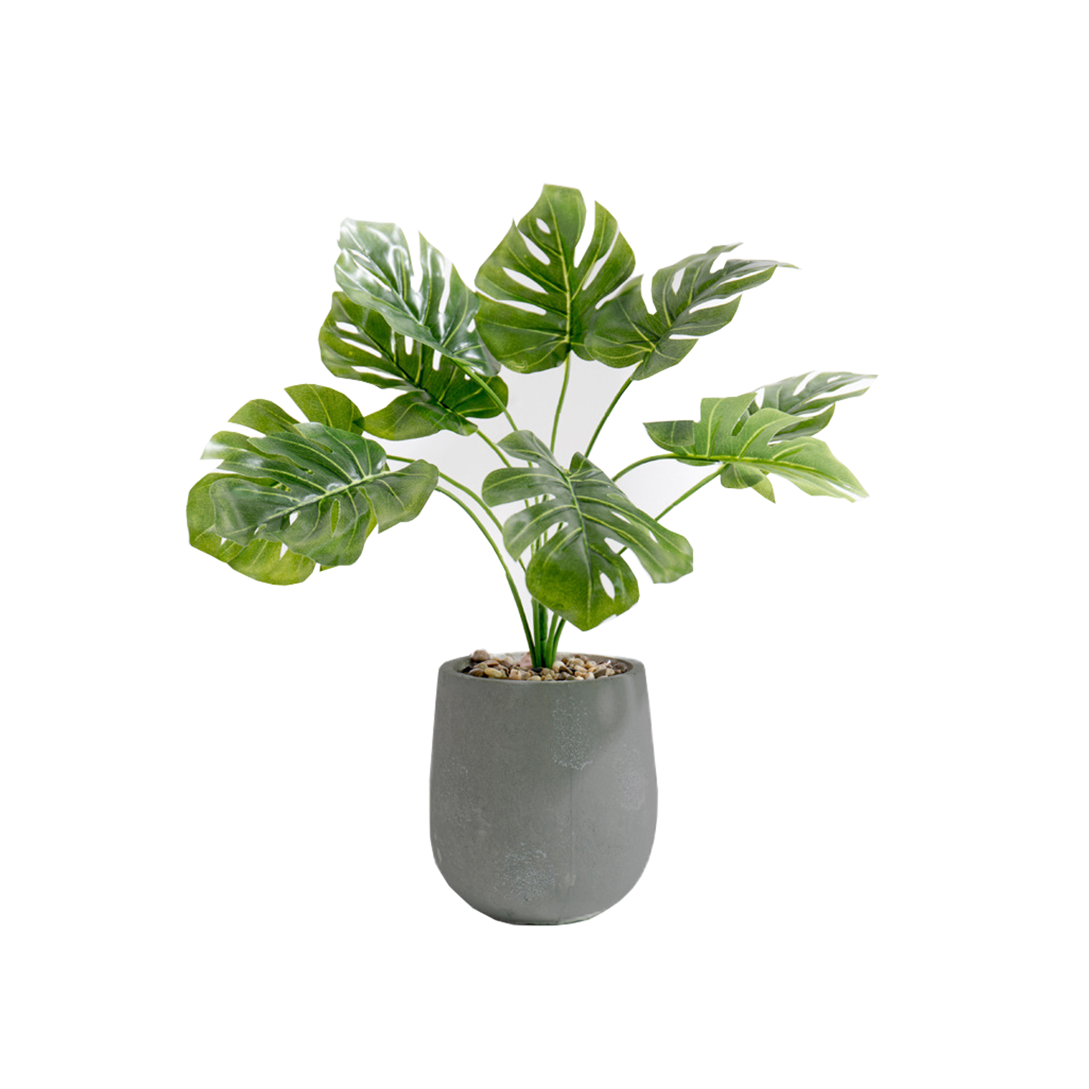 Faux Monstera in Concrete Planter