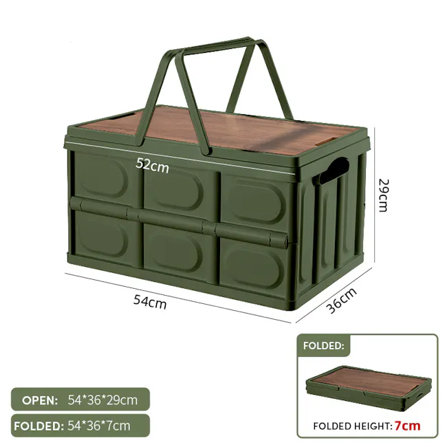 Blake Foldable Storage Box - Military Green - 12 - 52 cm, 29 cm, 36 cm, 54 cm, 54*36*29 cm, 54*36*7 cm, open, folded, 7 cm