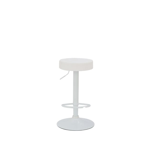 Ford Bar Stool - White (Faux Leather) - 2 - White modern bar stool, minimalist design, round seat, pedestal stand, sleek