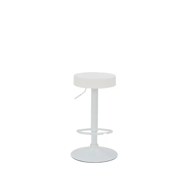 Ford Bar Stool - White (Faux Leather) - 2 - White modern bar stool, minimalist design, round seat, pedestal stand, sleek