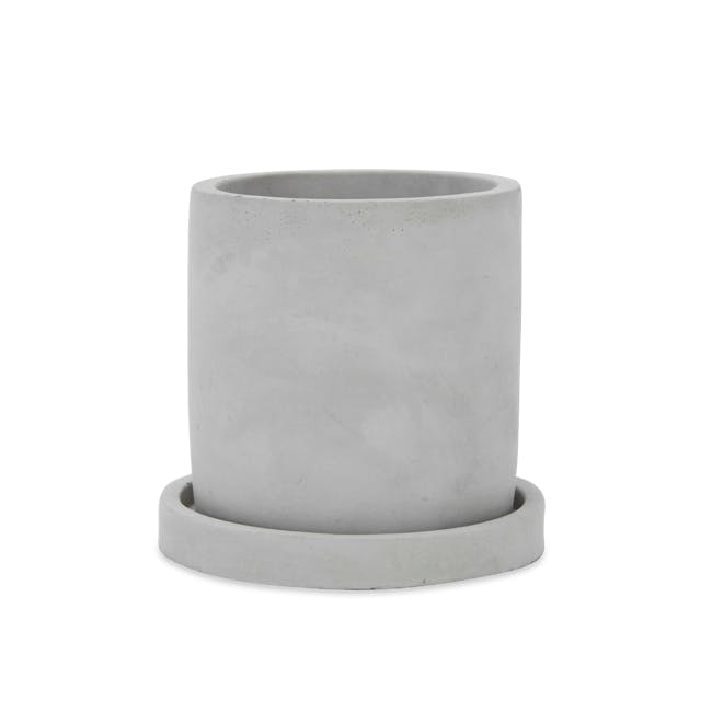 Round Concrete Pot with Saucer - Medium - 0