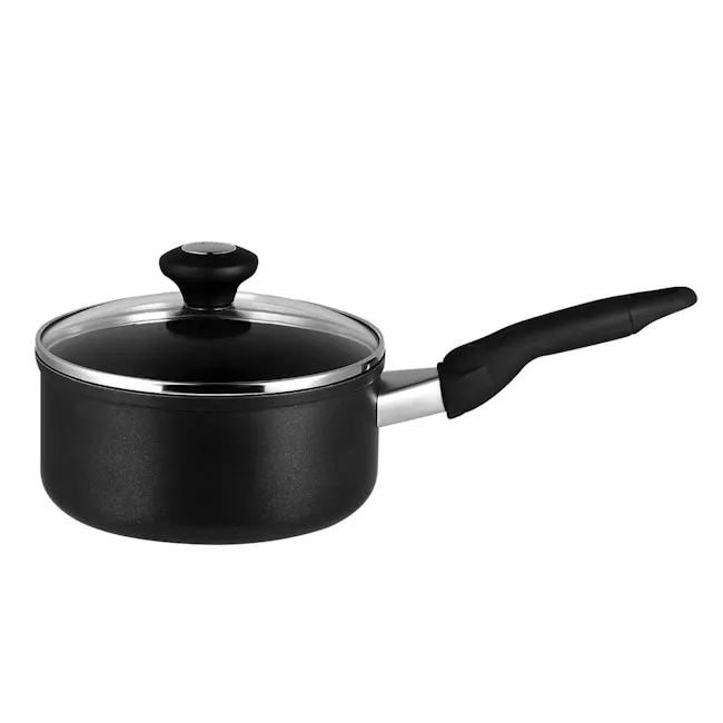 Meyer Cook N Look Saucepan (3 Sizes) - 1 - black non-stick pot with stainless steel handle, sleek design, easy-to-use lid