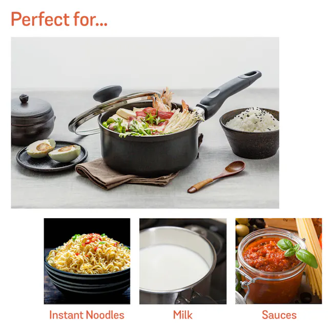 Meyer Cook N Look Saucepan (3 Sizes) - 2 - Instant noodles, milk, sauces, vibrant salad, sushi, rice bowl, grilled