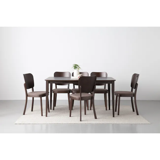 Charmant Dining Table 1.4m - Dark Chestnut - 2 - Dark wooden dining table, minimalist chairs, modern dining room, sleek