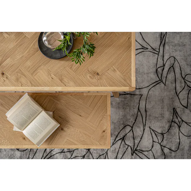 Lowell Bench 1.1m - 3 - Wooden herringbone table, open book, natural wood finish, herringbone pattern, herringbone design