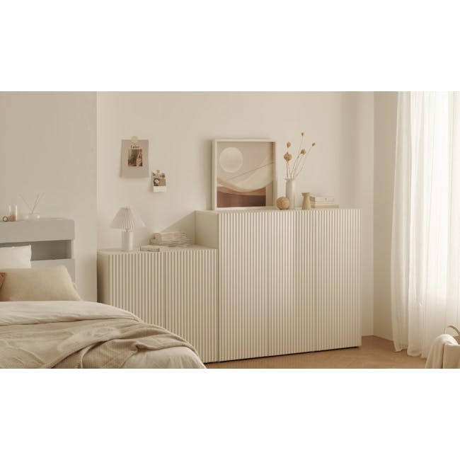 Heidi Tall Cabinet 1.2m - White - 2 - Minimalist bedroom, neutral color palette, modern decor, soft lighting, white walls