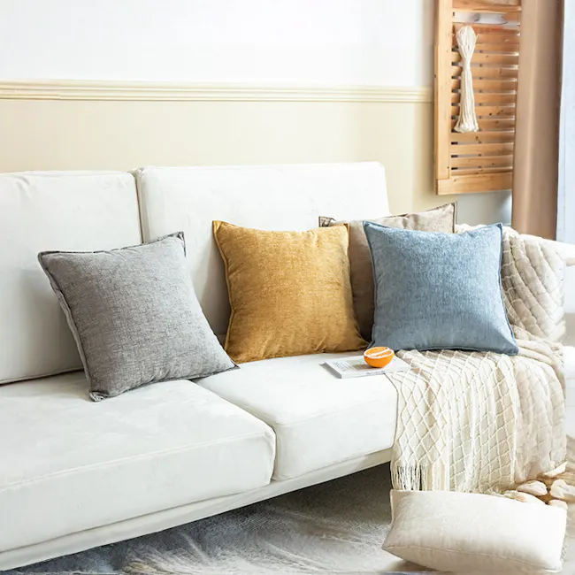 Lucy Cushion - Mustard - 2 - Cream, gray, mustard, blue, beige, textured, cozy, modern, comfortable, inviting, soft