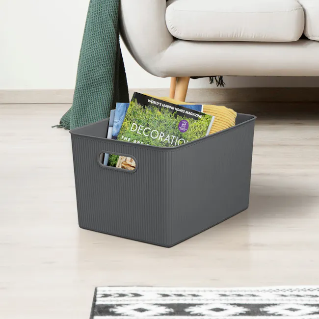 Tatay Organizer Storage Basket - Grey (4 Sizes) - 5L - 8 - Gray storage bin, magazine collection, indoor setting