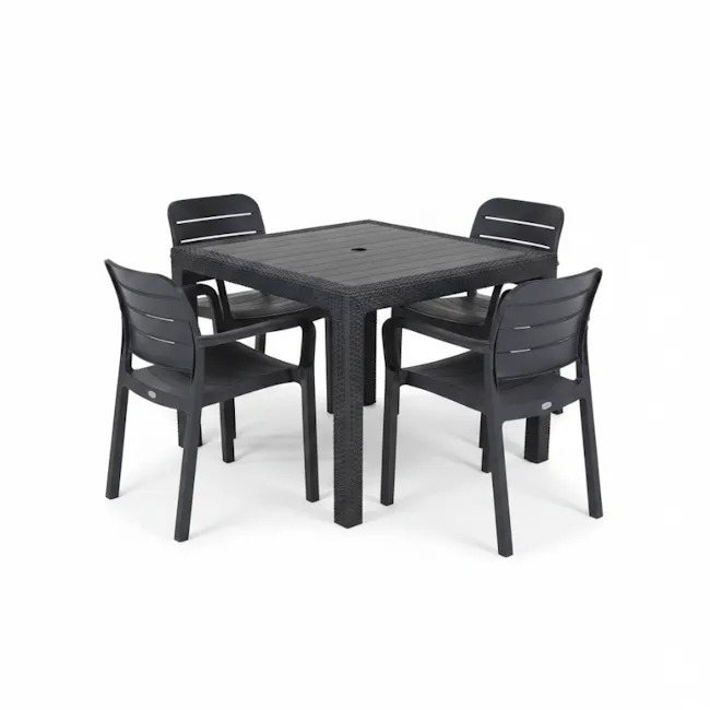 Quartet Square Outdoor Table with 4 Tisara Chairs - Graphite - 6