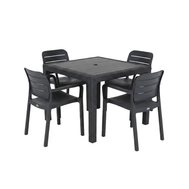 Quartet Square Outdoor Table with 4 Tisara Chairs - Graphite - 1