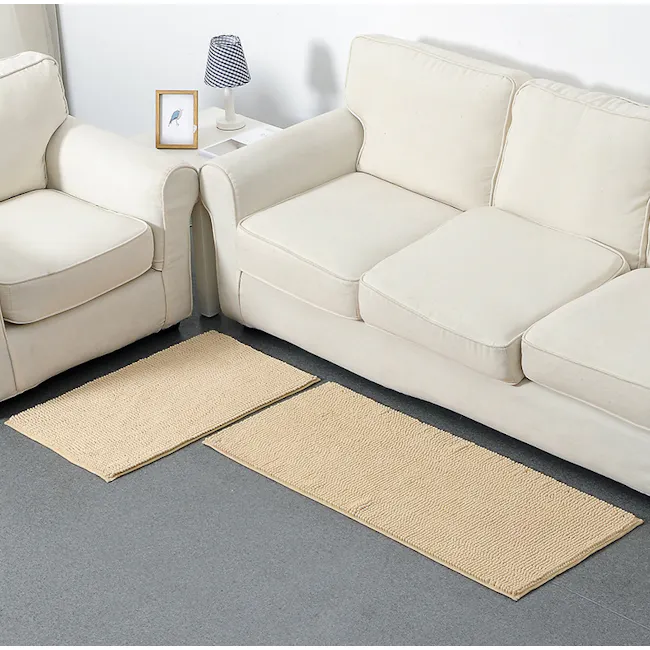 Cora Chenille Bath Mat - Camel - 3 - Cream-colored sofa, beige woven rugs, minimalist decor, cozy living room, modern