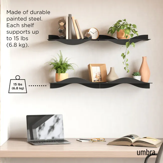 Surf Wall Shelf (Set of 2) - Black - 3