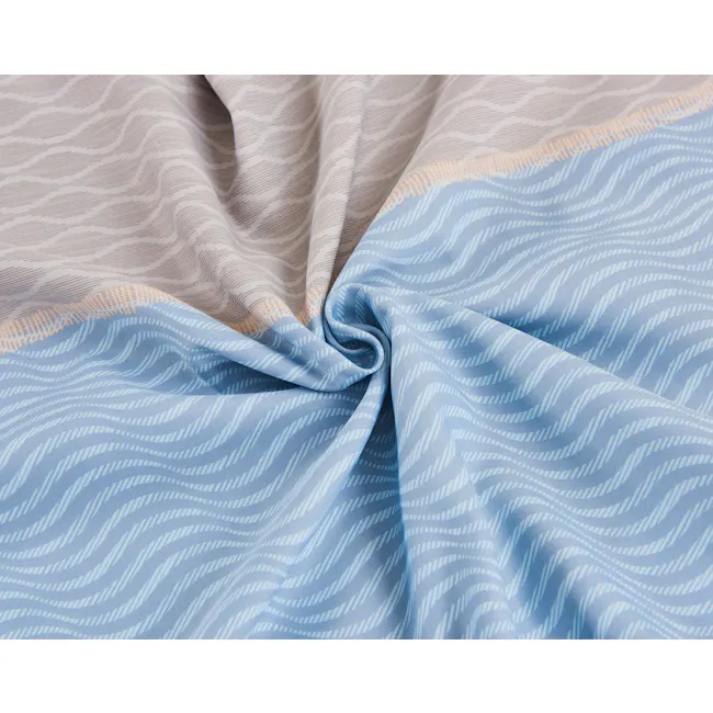 Rye Tencel Plus Bedding Set - King size - 4 - Soft fabric, light blue and beige, wavy pattern, fabric texture, fabric folds