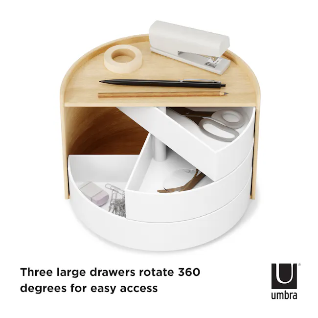 Moona Storage Box - White, Natural - 10 - Umbra drawer organizer, three large drawers, ergonomic design, compact storage