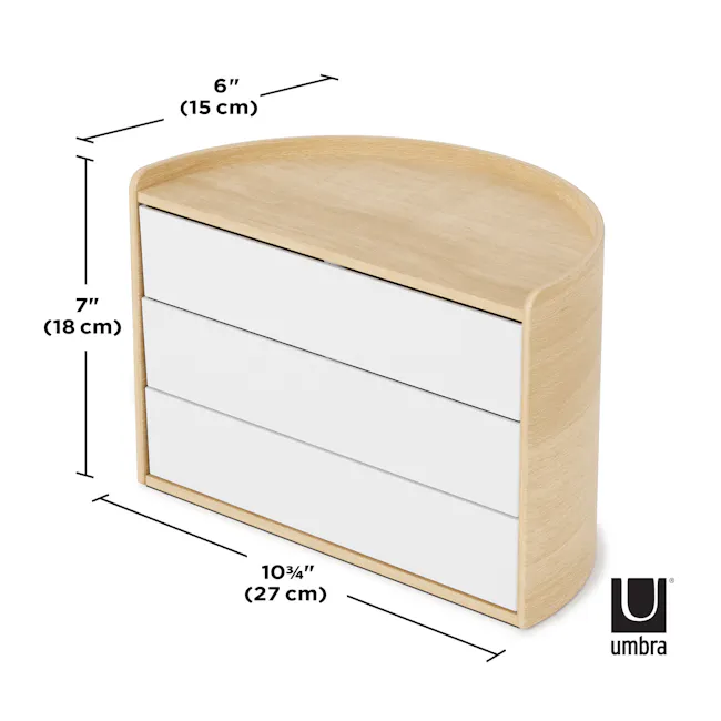 Moona Storage Box - White, Natural - 8 - Wooden side table, 6 inches (15 cm), 7 inches (18 cm), 10 3/4 inches (27 cm), Umbra