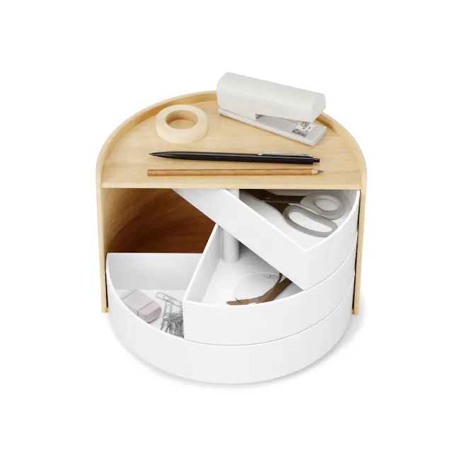 Moona Storage Box - White, Natural - 6 - Wooden desk, white drawer, organized storage, small desk drawer, white shelf, white
