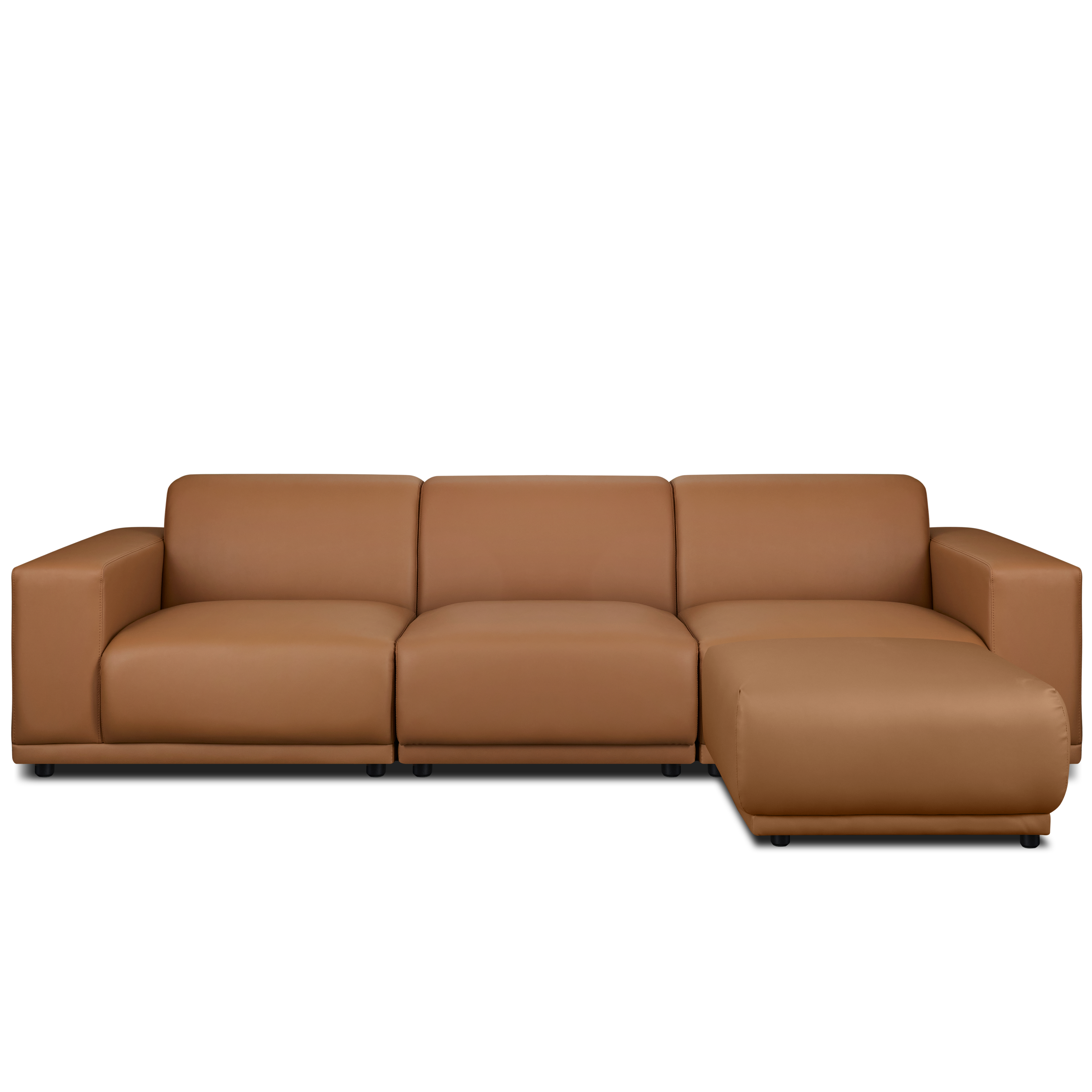 View Milan 4 Seater Sofa with Ottoman - Caramel Tan (Faux Leather)